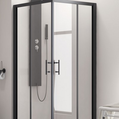 Karag Flora 100 BLACK Μαύρη Καμπίνα Ντουζιέρας Μπάνιου με Συρόμενη Πόρτα 100Χ100Χ190cm Clear Glass