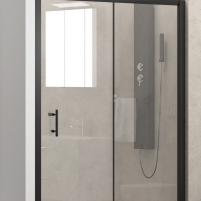Karag Flora 500 BLACK Καμπίνα Ντουζιέρας Μπάνιου Ευθεία με Συρόμενη Πόρτα 100x190cm Clear Glass