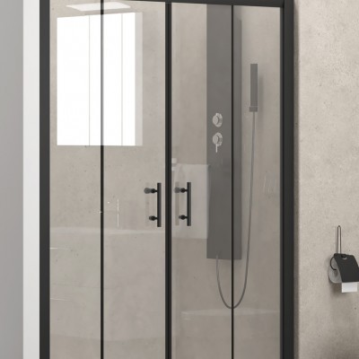 1 Karag Flora 600 BLACK Καμπίνα Ντουζιέρας Μπάνιου Ευθεία με Συρόμενες Πόρτες 150x190cm Clear Glass