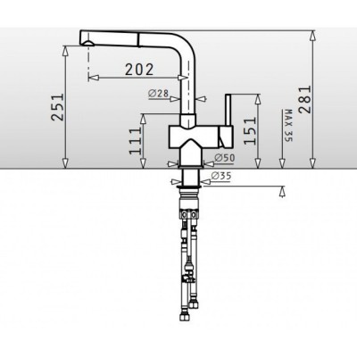 Pyramis Capriccio Premium Μπαταρία Κουζίνας Πάγκου με Ντουζ Inox Μαύρη (090917601)
