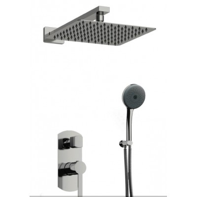 Orabella Elegance Square Σετ Μίκτης, Τηλέφωνο & Κεφαλή Μπαταρια Εντοιχισμου Ντους 2 Εξόδων Ασημί 10303