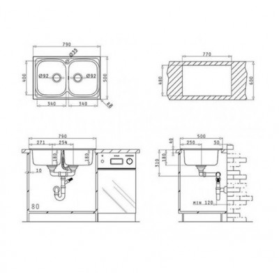 Pyramis Athena Extra 2B Ένθετος Νεροχύτης Inox 79x50cm Ασημί 107153101