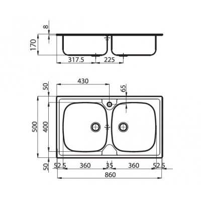 Foster S1000 1886460 Ένθετος Νεροχύτης Inox 86x50cm Ασημί