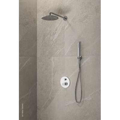 Karag Inna 23568-SET Σετ Μίκτης, Τηλέφωνο & Κεφαλή Μπαταρια Εντοιχισμου Ντους 2 Εξόδων Inox Chrome