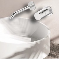 Karag Joan Brass Pattern 24686-425A-BP Σετ Μίκτης & Στόμιο Μπαταρια Εντοιχισμού Νιπτήρα 1 Εξόδου Inox Chrome