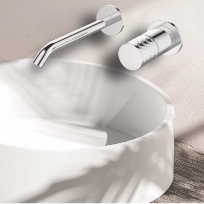 Karag Joan Brass Pattern 24686-425A-BP Σετ Μίκτης & Στόμιο Μπαταρια Εντοιχισμού Νιπτήρα 1 Εξόδου Inox Chrome