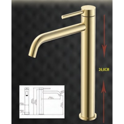 Gloria Gini Brushed Gold  ST/ST Αναμεικτική Μπαταρία Νιπτήρα Ψηλή Χρυσή (41-1010)