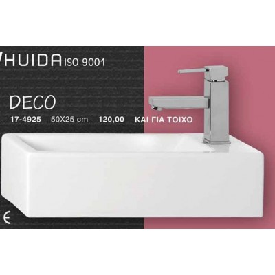 Huida Deco Επικαθήμενος Νιπτήρας Πορσελάνης 49.5x25cm Λευκός (17-4925)