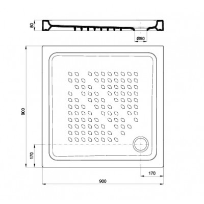 Sanitana Calisson Τετράγωνη Πορσελάνινη Ντουζιέρα 90x90x8cm Λευκή 5421909
