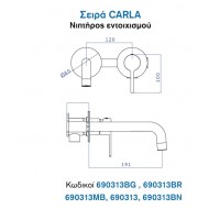 Kls Carla 690313BN Σετ Μίκτης & Στόμιο Μπαταρια Εντοιχισμού Νιπτήρα 1 Εξόδου Brush Nickel
