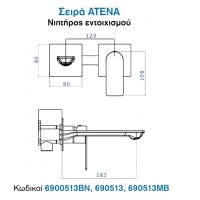 Kls Atena 690513 Σετ Μίκτης & Στόμιο Μπαταρια Εντοιχισμού Νιπτήρα 1 Εξόδου chrome