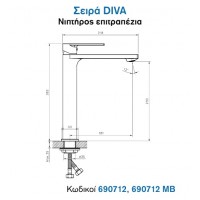 Kls Diva Black Μπαταρία Νιπτήρα Ψηλή Μαύρη 690712MB