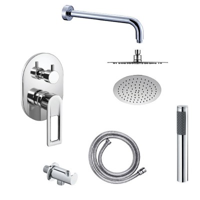 KLS Diva 690742 Σετ Μίκτης, Τηλέφωνο & Κεφαλή Μπαταρια Εντοιχισμου Ντους 2 Εξόδων Inox Chrome