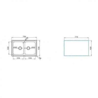 Pyramis Alea 2B Ένθετος Νεροχύτης Inox Σατινέ 79x50cm Ασημί 107157601