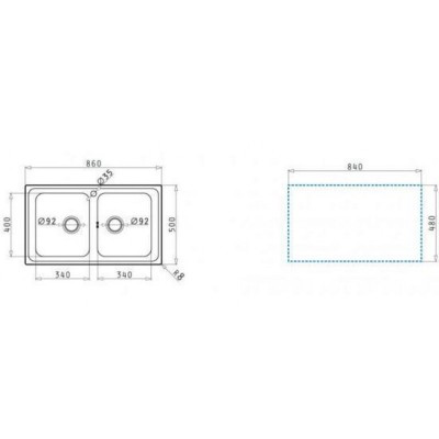 Pyramis Alea 2B Ένθετος Νεροχύτης Inox Σατινέ 86x50cm Ασημί 107157701