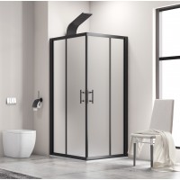 Karag Flora 100 BLACK Μαύρη Καμπίνα Ντουζιέρας Μπάνιου με Συρόμενη Πόρτα 90Χ130Χ190cm Icy