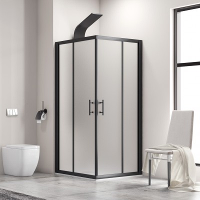 Karag Flora 100 BLACK Μαύρη Καμπίνα Ντουζιέρας Μπάνιου με Συρόμενη Πόρτα 100Χ100Χ190cm Icy