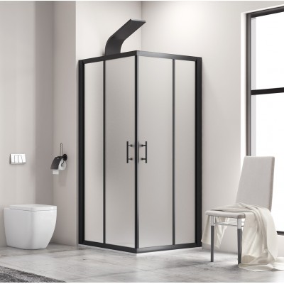 Karag Flora 100 BLACK Μαύρη Καμπίνα Ντουζιέρας Μπάνιου με Συρόμενη Πόρτα 90Χ130Χ190cm Icy