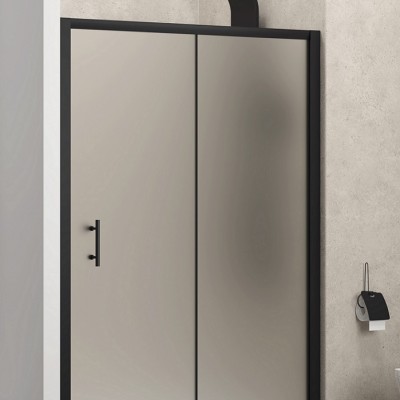 Karag Flora 500 BLACK Καμπίνα Ντουζιέρας Μπάνιου Ευθεία με Συρόμενη Πόρτα 100x190cm Icy
