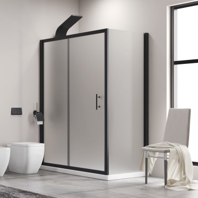 Karag Flora 500 BLACK SN-10 Μαύρη Καμπίνα Ντουζιέρας Μπάνιου με Συρόμενη Πόρτα 100Χ70Χ190cm Icy