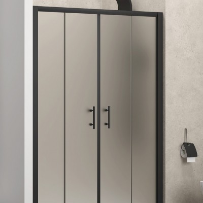 Karag Flora 600 BLACK Καμπίνα Ντουζιέρας Μπάνιου Ευθεία με Συρόμενες Πόρτες 150x190cm Icy
