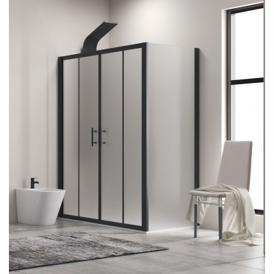 Karag Flora 600 BLACK SN-10 Μαύρη Καμπίνα Ντουζιέρας Μπάνιου με Συρόμενη Πόρτα 210Χ80Χ190cm Icy