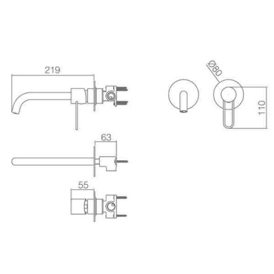 Imex Moscu Σετ Μίκτης & Στόμιο Μπαταρια Εντοιχισμού Νιπτήρα 1 Εξόδου Inox Ασημί GLT023/AC
