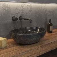 Karag Leonor Επικαθήμενος Νιπτήρας Πέτρινος 45x35cm Μαύρος