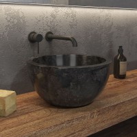 Karag Leyla Επικαθήμενος Νιπτήρας Πέτρινος 40x40cm Μαύρος