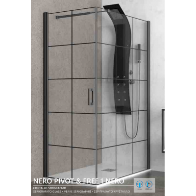 Karag Nero Pivot Free 1 Καμπίνα Ντουζιέρας με Ανοιγόμενη Πόρτα 90x70x200cm Serigrafato Nero