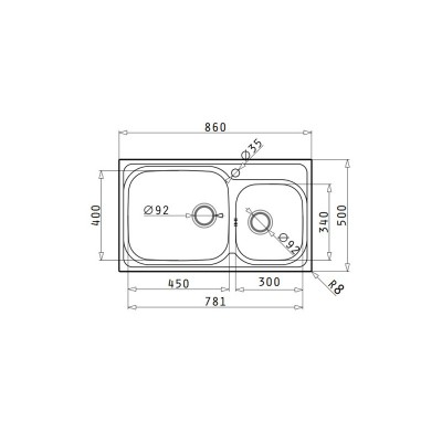 Pyramis Amaltιa Plus 2B Ένθετος Νεροχύτης Inox  86x50cm Ασημί  107132901