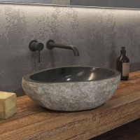 Karag River Stone NRS3 40 Επικαθήμενος Νιπτήρας Πέτρινος 45x45cm Γκρι