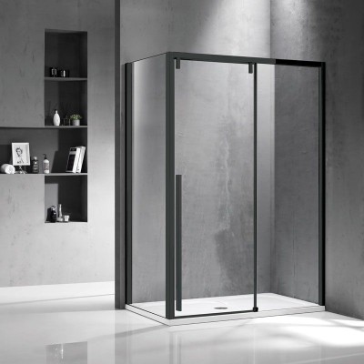 Karag Santorini 400 NR-10 Μαύρη Καμπίνα Ντουζιέρας Μπάνιου με Συρόμενη Πόρτα 140x80x200cm Clear Glass Black