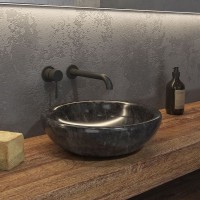 Karag Sora Επικαθήμενος Νιπτήρας Πέτρινος 40x40cm Μαύρος