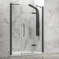 Karag Tinos 600 Black Καμπίνα Ντουζιέρας Μπάνιου με ανοιγόμενη πόρτα 140x200cm Clear Glass