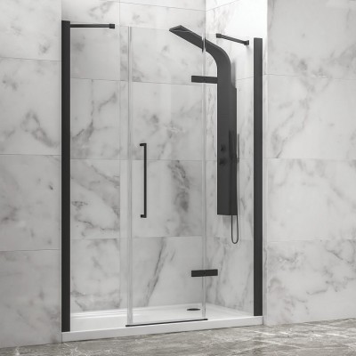 Karag Tinos 600 Black Καμπίνα Ντουζιέρας Μπάνιου με ανοιγόμενη πόρτα 170x200cm Clear Glass