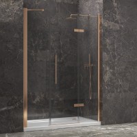 Karag Tinos 600 Rose Gold Καμπίνα Ντουζιέρας Μπάνιου με ανοιγόμενη πόρτα 130x200cm Clear Glass