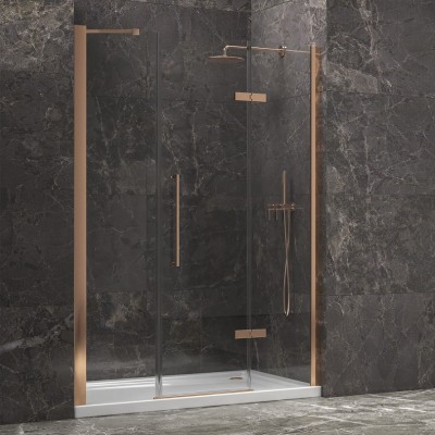 Karag Tinos 600 Rose Gold Καμπίνα Ντουζιέρας Μπάνιου με ανοιγόμενη πόρτα 165x200cm Clear Glass