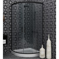 Orabella Vitalia Angolo Easy Fix 200 Black Μαύρη Καμπίνα Ντουζιέρας Μπάνιου Ημικυκλική με Συρόμενη Πόρτα 80Χ80Χ200cm Clean Glass 30584