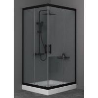 Orabella Vitalia Square Easy Fix Black Μαύρη Καμπίνα Ντουζιέρας Μπάνιου με Συρόμενη Πόρτα 100x100x200cm Clear Glass Chrome 30590