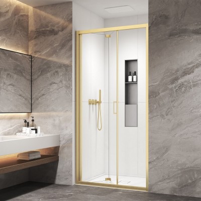 Karag Vivox 400 Oro Διαχωριστικό Ντουζιέρας με Ανακλινόμενη Σπαστή Πόρτα Χρυσή 95x200cm Clear Glass