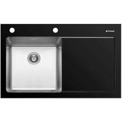 Pyramis Crystalon 1B 1D Αριστερός Ένθετος Νεροχύτης 86x53cm Μαύρος 109501930