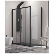 Karag Flora 600 BLACK SN-10 Μαύρη Καμπίνα Ντουζιέρας Μπάνιου με Συρόμενη Πόρτα 160Χ70Χ190cm Clear Glass