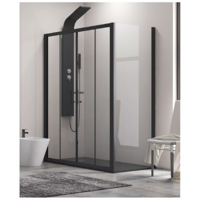 Karag Flora 600 BLACK SN-10 Μαύρη Καμπίνα Ντουζιέρας Μπάνιου με Συρόμενη Πόρτα 190Χ80Χ190cm Clear Glass
