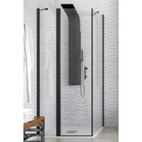Karag Panex 100 & S28F Nero Μαύρη Καμπίνα Ντουζιέρας Μπάνιου με Ανοιγόμενη Πόρτα 100Χ100Χ200cm Clear Glass